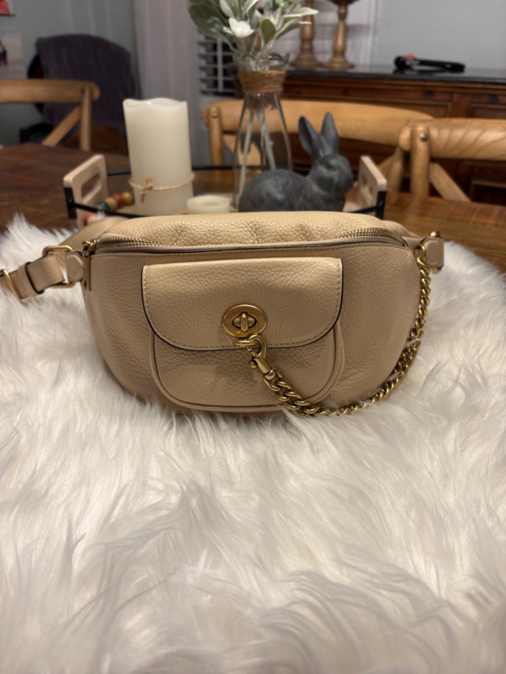Coach JLO Beige Pebbled Leather Crossbody Belt Bag